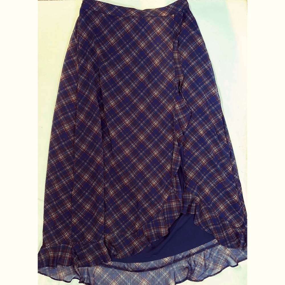 Maurices Blue Plaid Maxi Skirt